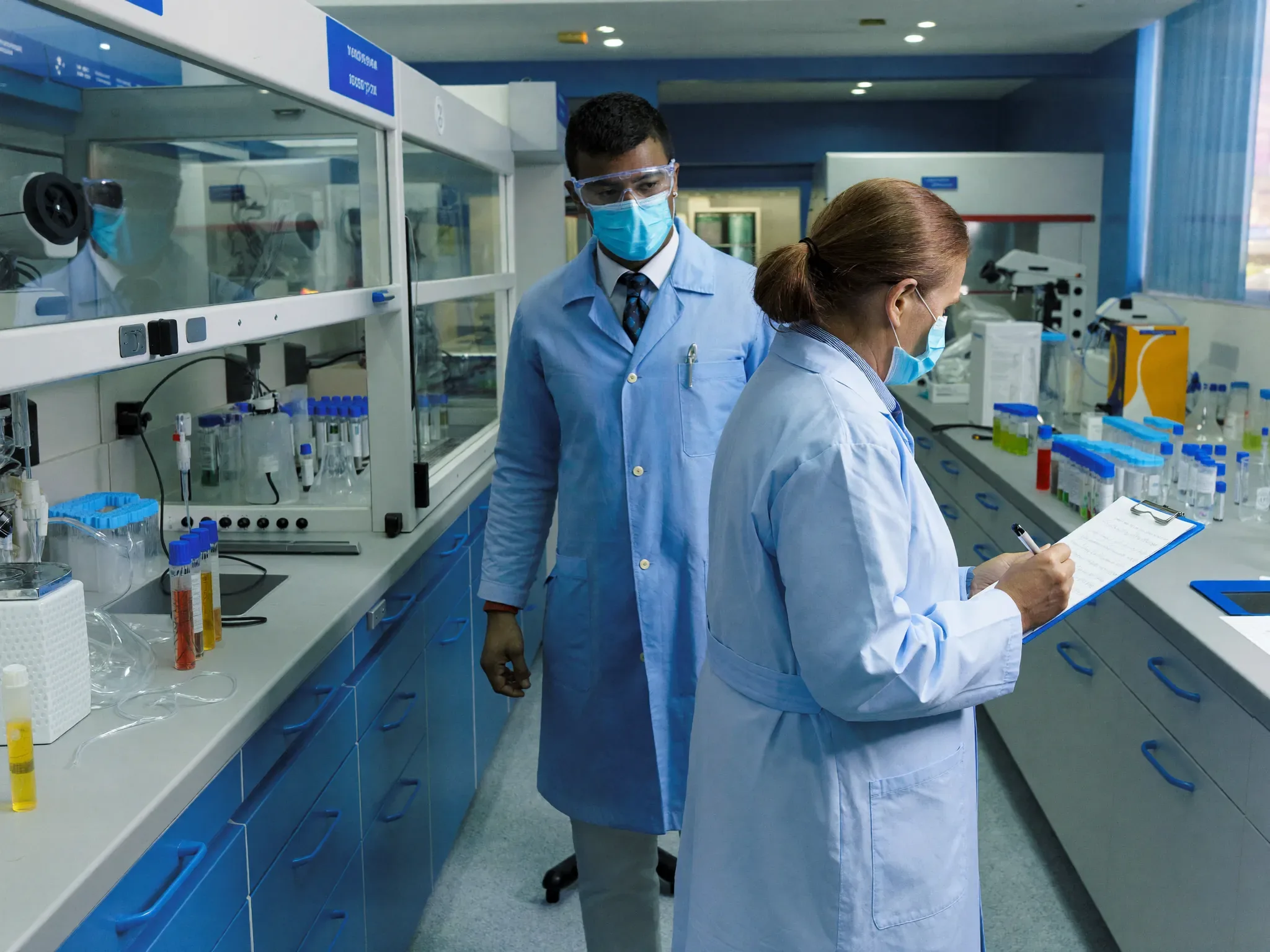 Wissenschaftlerin dokumentiert Prüfergebnisse im Labor – validierte Sterilisationsprozesse für Labore und Forschung