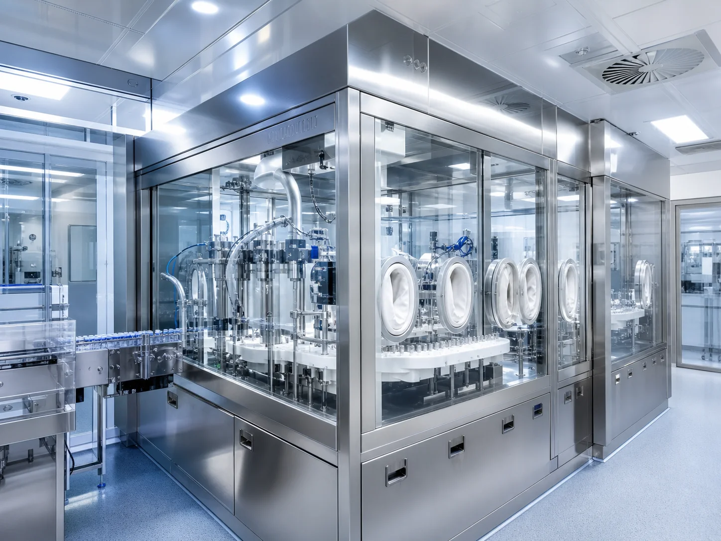 Abfüllanlage einer Pharma-Produktionslinie – Sterilisationstechnik für die Pharmaindustrie von MTM Technik